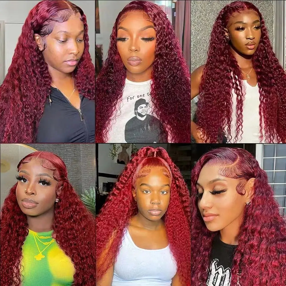 Burgundy 99J Deep Wave HD Lace Frontal Human Hair Wig