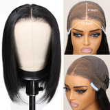 Straight Bob Wigs Pre Cut Bleached Human Hair Lace Frontal Wig