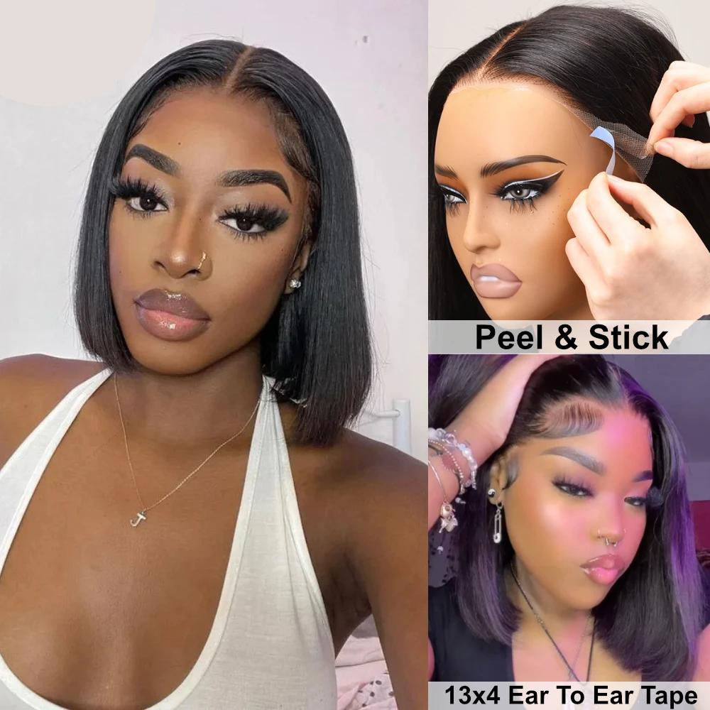 Straight Bob Wigs Pre Cut Bleached Human Hair Lace Frontal Wig