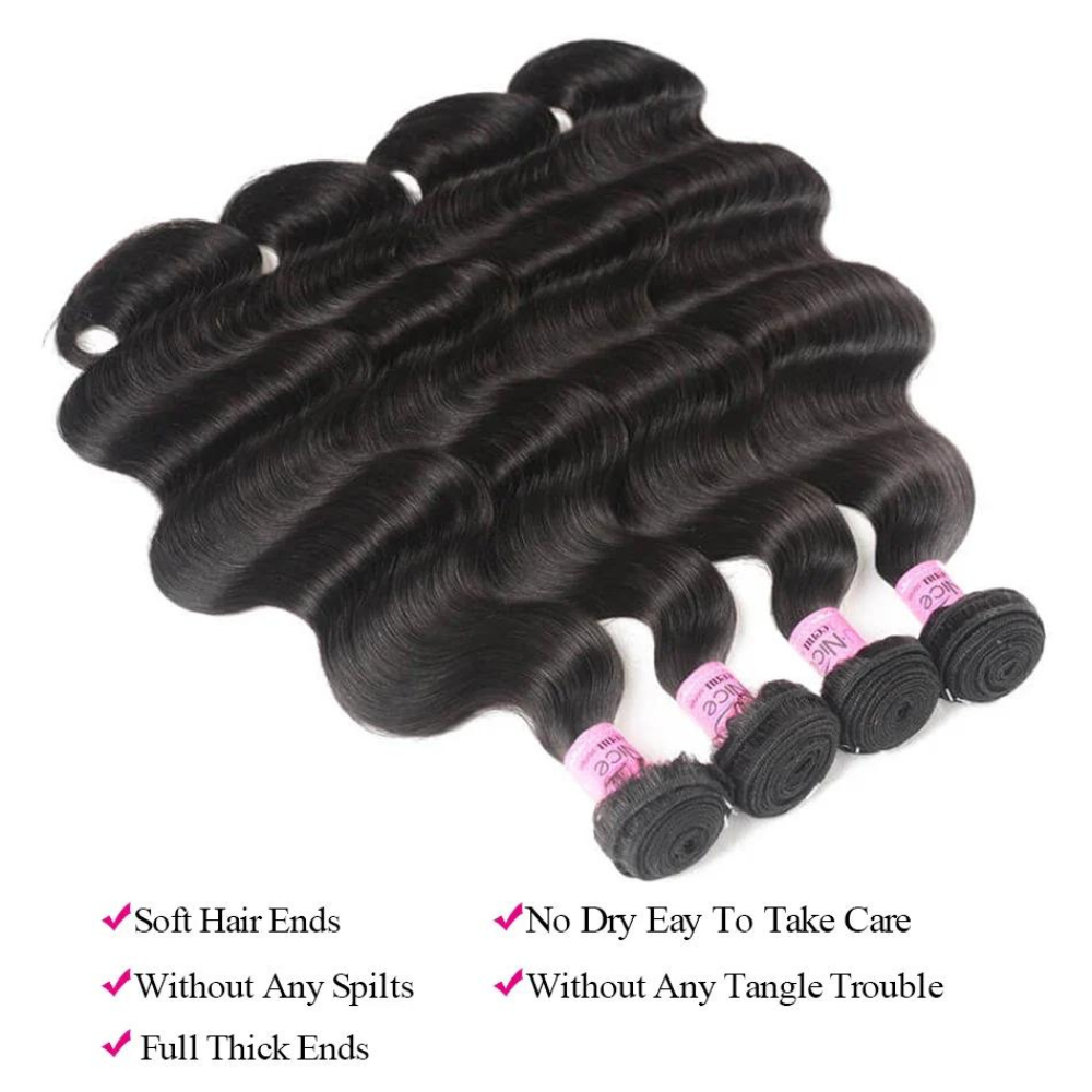 Brazilian Body Wave 3 Bundles Lace Frontal Closure