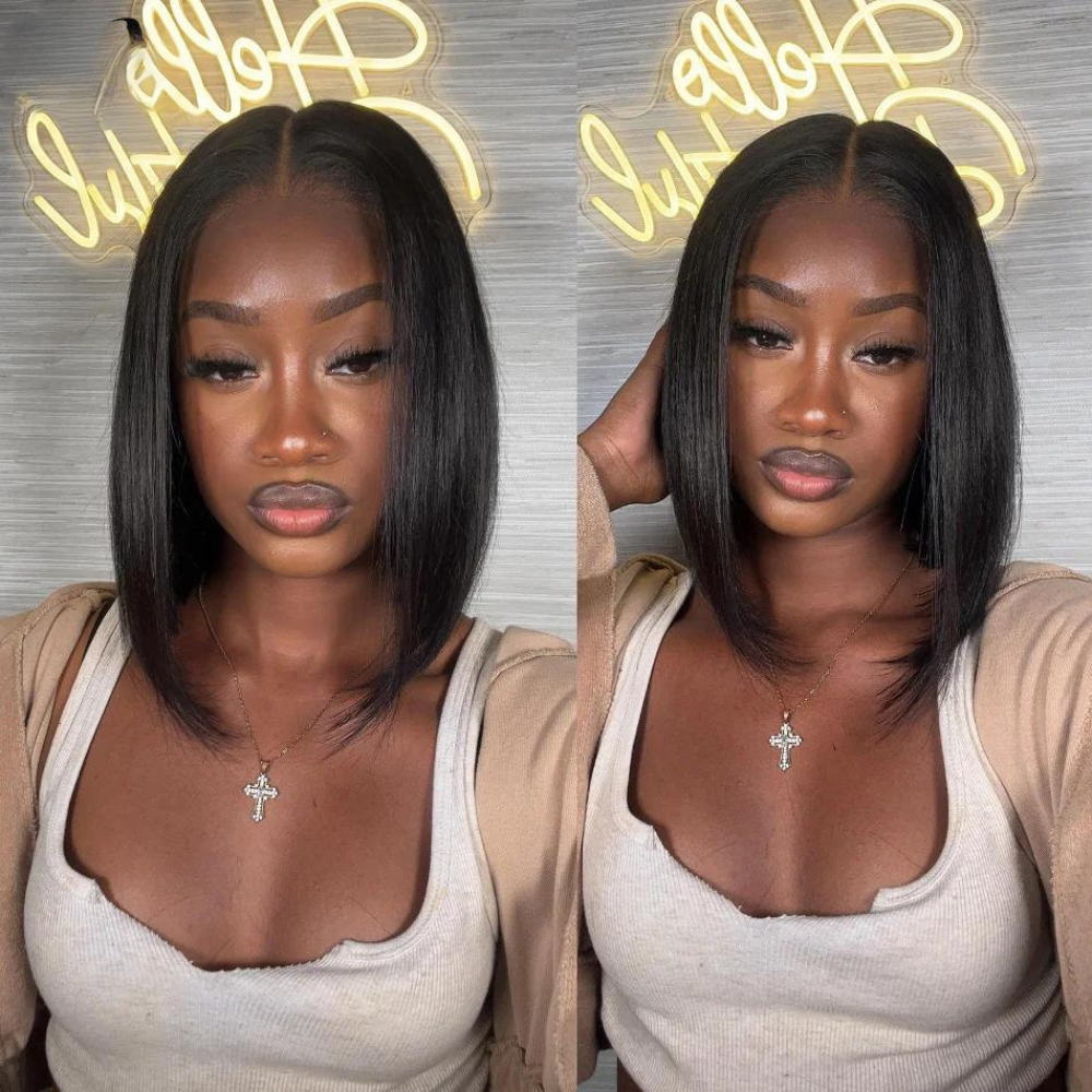 Straight Bob Wigs Pre Cut Bleached Human Hair Lace Frontal Wig