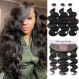 Brazilian Body Wave 3 Bundles Lace Frontal Closure